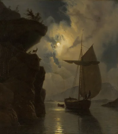 Hoverion - Knud Baade 1808-1879 
Statek w świetle księżyca, 1853, olej na płótnie, 7...