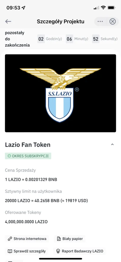 Majronn - Kupujecie Lazio? Ktoś analizował?

#binance #lazio #kryptowaluty