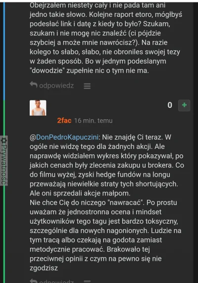 DonPedroKapuczini - Takie podsumowanie, rozmowy z @2fac. Szkoda, że usunąłes, bo coś ...
