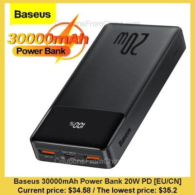 n____S - Baseus 30000mAh Power Bank 20W PD [EU/CN]
Cena: $34.58 (najniższa w histori...