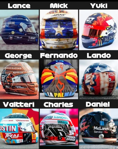 RitmoXL - Kaski niektórych kierowców podczas GP USA 乁(♥ ʖ̯♥)ㄏ #f1