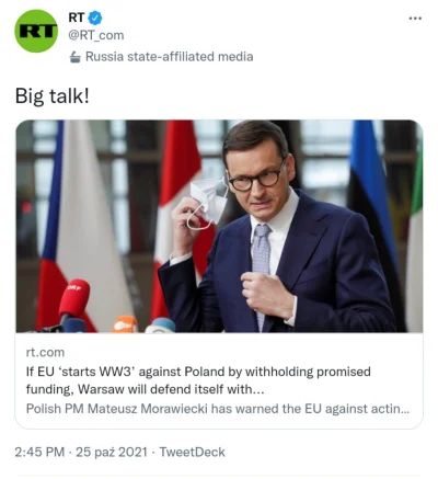 czeskiNetoperek - Russia Today entuzjastycznie o ataku PiSu na Unię Europejską.

ми...