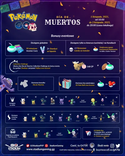 G47IX - Dia De Muertos 
 Collection Challenge - Ninjask & Poffin!
 Sableye i więcej...