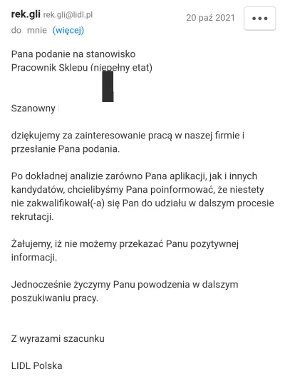 u.....r - Znajomy aplikował do #lidl i nie zadzwonili do niego tylko dostał maila, że...