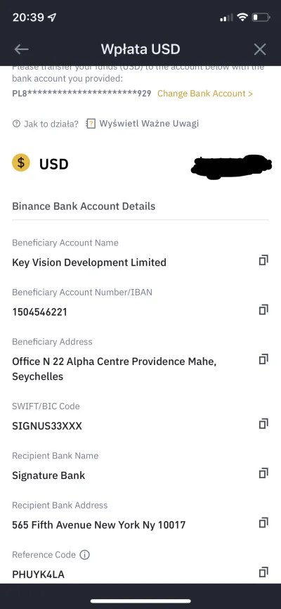 Wloczykij2 - Hej,

jak przelać dolary z PKO na binance?
Poniżej dane do przelewu, ale...