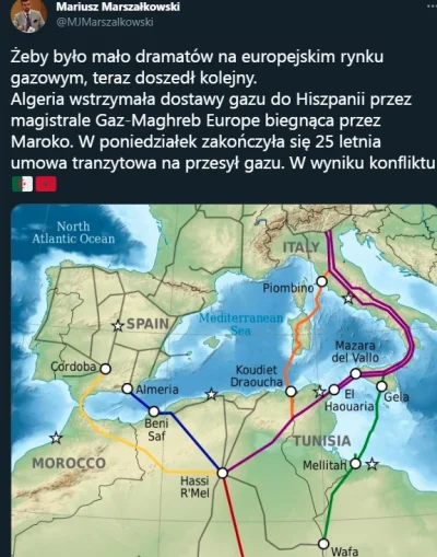 IdillaMZ - "Magistralą tą trafiało rocznie około 9 mld m3 gazu. Część dostaw algiersk...