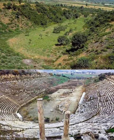 Zwiadowca_Historii - Starożytny Grecki stadion, zdjęcie przed i po wykopaliskach arch...