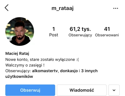 odyn88 - Jeżeli kto nie wie to Rataj stracił Instagrama. Jak założył drugiego to udał...
