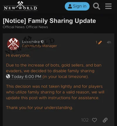 Lorance - @PullUporShutUp: https://forums.newworld.com/t/notice-family-sharing-update...