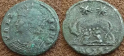 IbraKa - Rzymski follis z okresu 330-335. Z tyłu postacie Romulusa i Remusa. Mennica ...