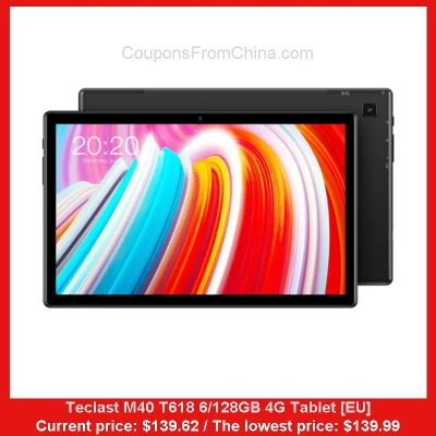 n____S - Teclast M40 T618 6/128GB 4G Tablet [EU]
Cena: $139.62 (najniższa w historii...