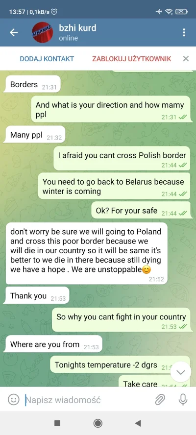 posamplowany_ - #bialorus Rozmowa z jednym z imigrantów z grupy na telegramie