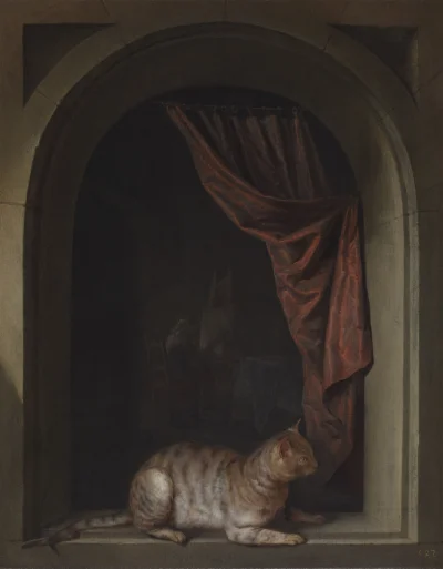 GARN - #sztuka #art #malarstwo autor: Gerrit Dou, Kat op een balustrade ( 1657) 34 cm...