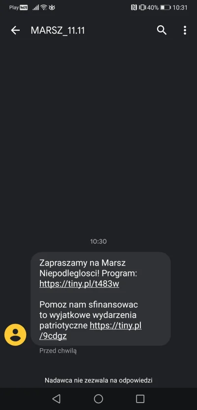 blntgr - #marszniepodleglosci 
Czy też dostajecie SMSy z zaproszeniem na jutrzejszy m...