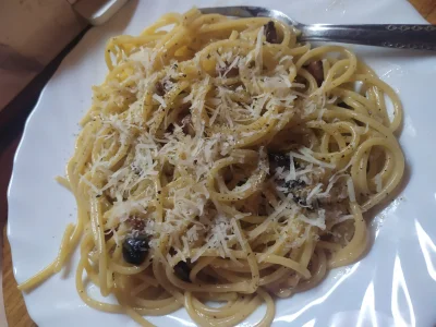 paniswiata - Taka obiadokolacja. #carbonara boża. 
100g makaronu spagetti
50g guanc...