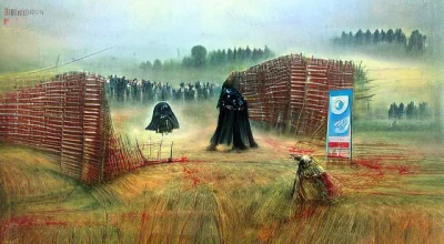 ff_91 - „Darth Vader na granicy w Kuźnicy Białostockiej”, akwarela, 2021.