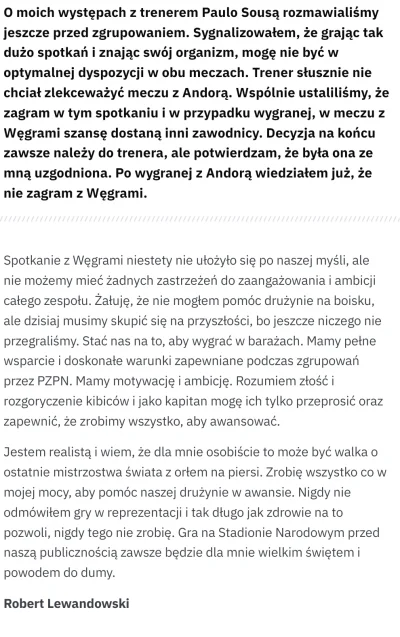 DzonySiara - #mecz
#pilkanozna 
#reprezentacja 
Lewandowski wydał oświadczenie odnośn...