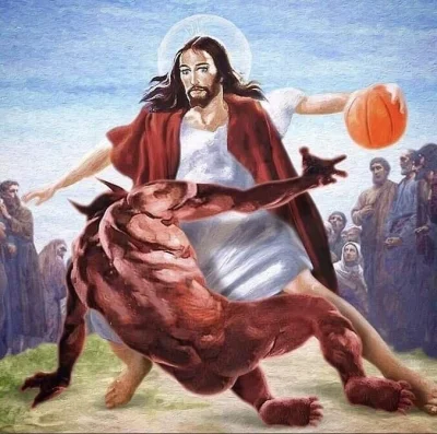 Lodomir1 - Jezus ograł szatana w koszykówce na trawie #biblia #jezus #szatan #koszyko...