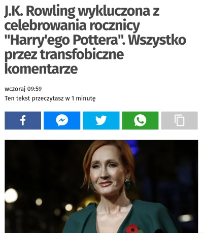 Jabby - Autorka Harrego Pottera wykluczona ze spotkania związanego z rocznicą powstan...