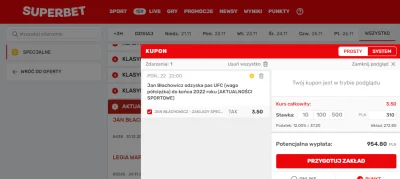 PatrykP1 - Na SuperBet jest fajna opcja odnośnie Janka Błachowicza ;) Odzyska?
#ufc