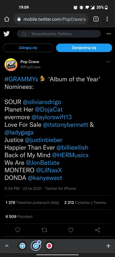 kwmaster - Donda vs Taylor w kategorii album roku. Oby Kanye przyszedł.

#yeezymafia ...