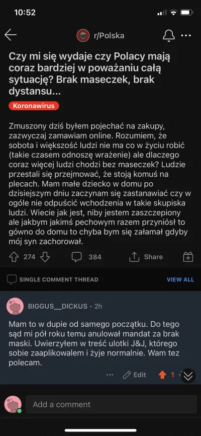 amator_szarlotek - Napisanie, na r/Polska ze masz w dupie to czy ktoś nosi maskę w sk...