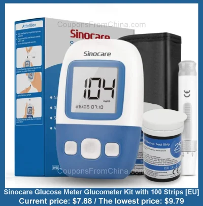 n____S - Sinocare Glucose Meter Glucometer Kit with 100 Strips [EU]
Cena: $7.88 (naj...