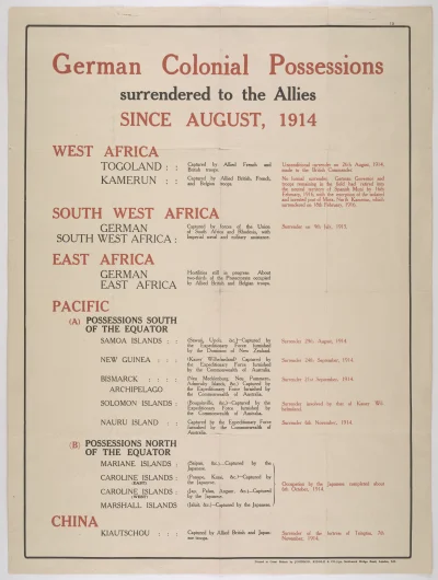 Hans_Kropson - World War I poster, with the names of the German colonial possessions,...