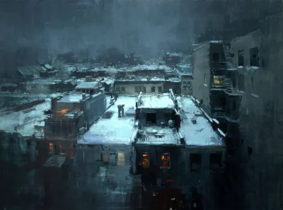 Hoverion - Jeremy Mann
Rooftops in the Snow, 2015, olej na panelu, 61x45,7 cm
#artv...