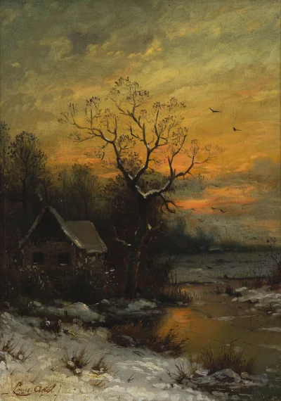 Hoverion - Louis Apol 1850-1936
Pejzaż zimowy, olej na płótnie, 27x37 cm
#artventur...