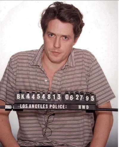 myrmekochoria - Zdjęcie z kartoteki policyjnej Hugh Granta, 1995. Został zatrzymany n...