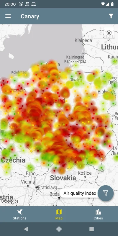 relk - Smog w Polsce - screenshot z aplikacji Kanarek.

Mamy największy smog w Euro...