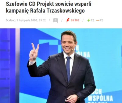 chigcht - @takashi20: @Marian_Koniuszko: Zarząd CD Projektu wsparł także Trzaskowskie...