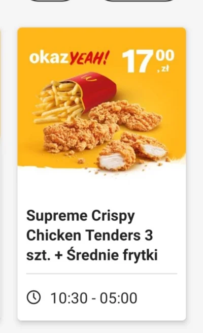 Vafik - Zajebiste te kupony McDonald's

17 Ziko za frytki i 3 kawałki kurczaka ( ಠ_ಠ)...