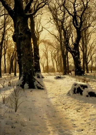 Lifelike - A Wooded Winter Landscape with Deer; Peder Mørk Mønsted
olej na płótnie, ...