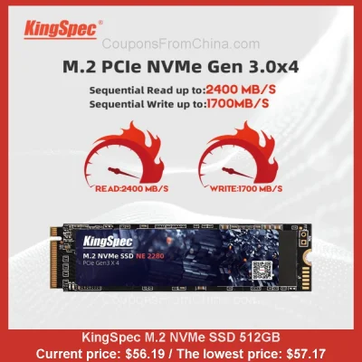 n____S - KingSpec M.2 NVMe SSD 512GB
Cena: $56.19 (najniższa w historii: $57.17)
Ko...