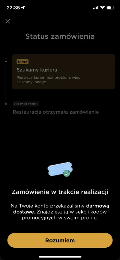 Himan1 - #glovo 
Zamówienie 20:36 

Kurier dzwoni o 22:17 i mówi „Witam, jest już po ...