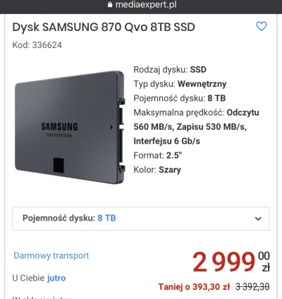kontrowersje - Najtańszy SSD - potaniał 350 zł (~10%) w 6 miesięcy