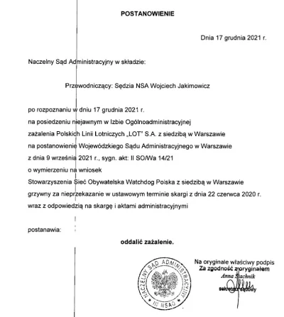 WatchdogPolska - Cztery miesiące temu sąd wymierzył LOT-owi karę grzywny w wysokości ...