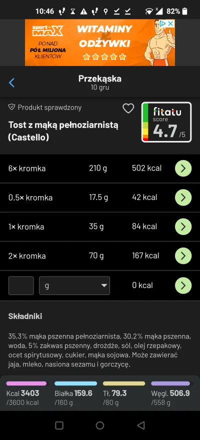 exenito - Panowie, 2 tosty dziennie z mąką pełnoziarnistą ze składem takim jak na zdj...