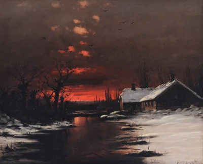 Hoverion - Nils Hans Christiansen 1850-1922
Zimowy zachód słońca, 1900, olej na płót...