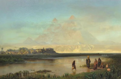 Lifelike - The Pyramids at Giza; Ernst Koerner
olej na płótnie, 1887 r., 101 x 152 c...