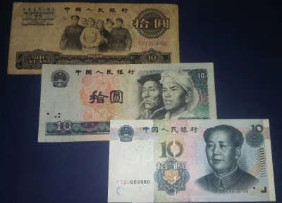 IbraKa - Wygląd chińskich pieniędzy - banknotów 10 rmb w latach 1965-2005. Dodatkowo ...
