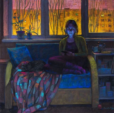Hoverion - Julia Masłowa
Nocny czat, 2016, pastel na papierze, 70x70 cm
#artventure...