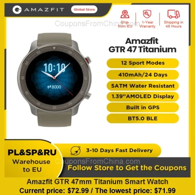 n____S - Amazfit GTR 47mm Titanium Smart Watch
Cena: $72.99 (najniższa w historii: $...