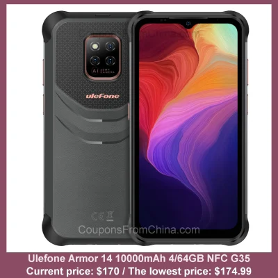 n____S - Ulefone Armor 14 10000mAh 4/64GB NFC G35
Cena: $170.00 (najniższa w histori...