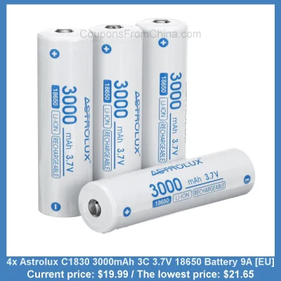 n____S - 4x Astrolux C1830 3000mAh 3C 3.7V 18650 Battery 9A [EU]
Cena: $19.99 (najni...