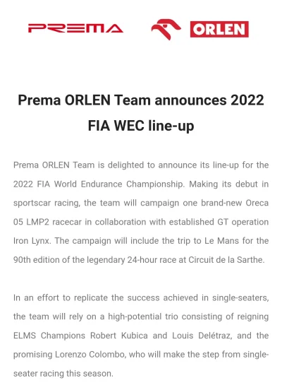 h0rnet - Prema Orlen Team ( ͡° ͜ʖ ͡°)
#WEC #kubica