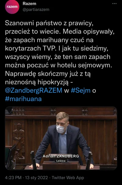 CipakKrulRzycia - #narkotykizawszespoko #tvpis #sejm 
#zandberg ciekawe co jeszcze b...