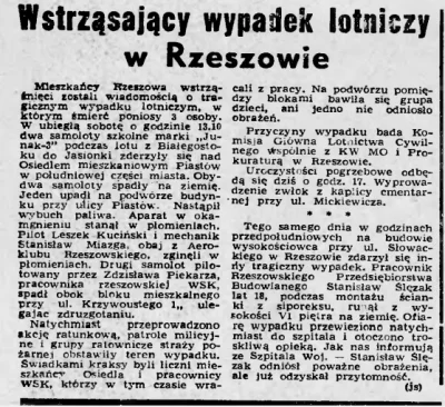 Rzeszowiak2 - Przypomina się historia z kwietnia 1966 jak dwa samoloty Junak-3 rozbił...